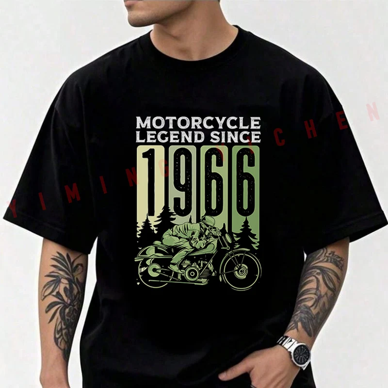 

Men's Moto Cotton T-Shirt Motorcycle Legend 1966 Tshirt Adventure Casual O-Neck Top Tee
