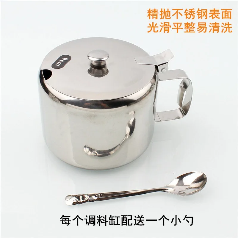 Airtight Stainless Steel Spice Can With Spoon Lid Kitchen Storage Jar For Condiment Sugar Salt Pepper Oil Seasoning Powder