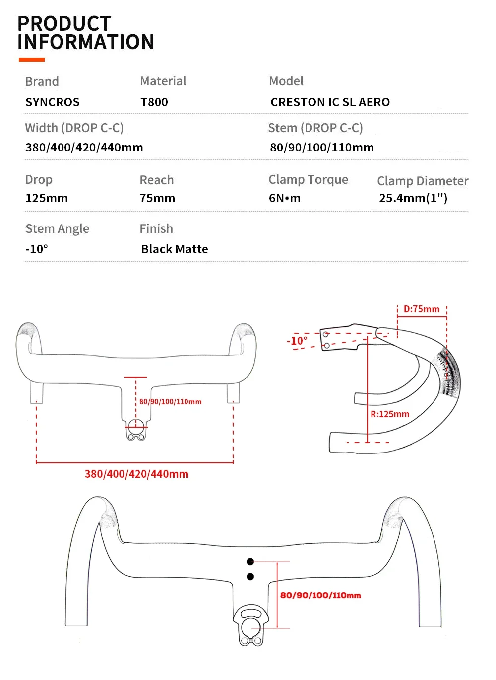 Syncros 25.4mm Carbon Creston IC SL AERO Integrated Cockpit Road Bike Handlebar Black Fully Integrated Cables Di2 Bicycle Parts