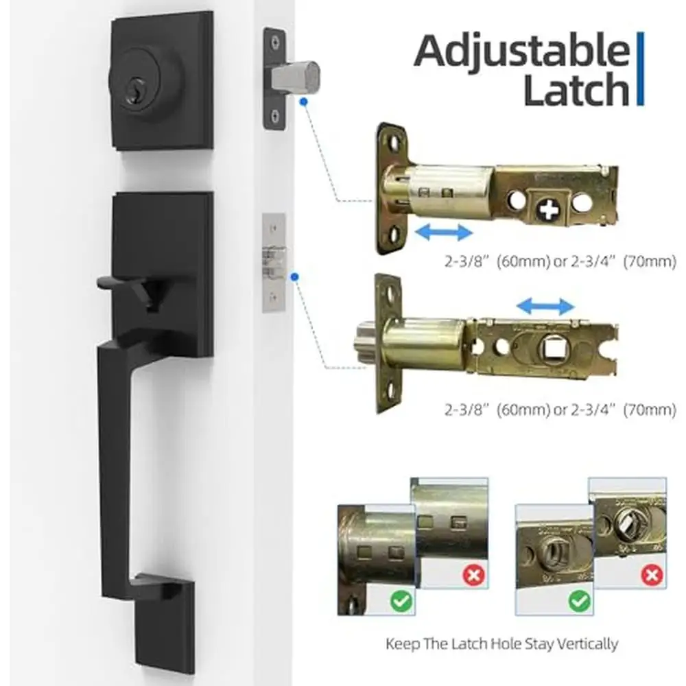 Set maniglia per porta a leva monocilindrica, porta d'ingresso, catenaccio reversibile per destra e sinistra, distanza di montaggio da 8,8 pollici, moderna