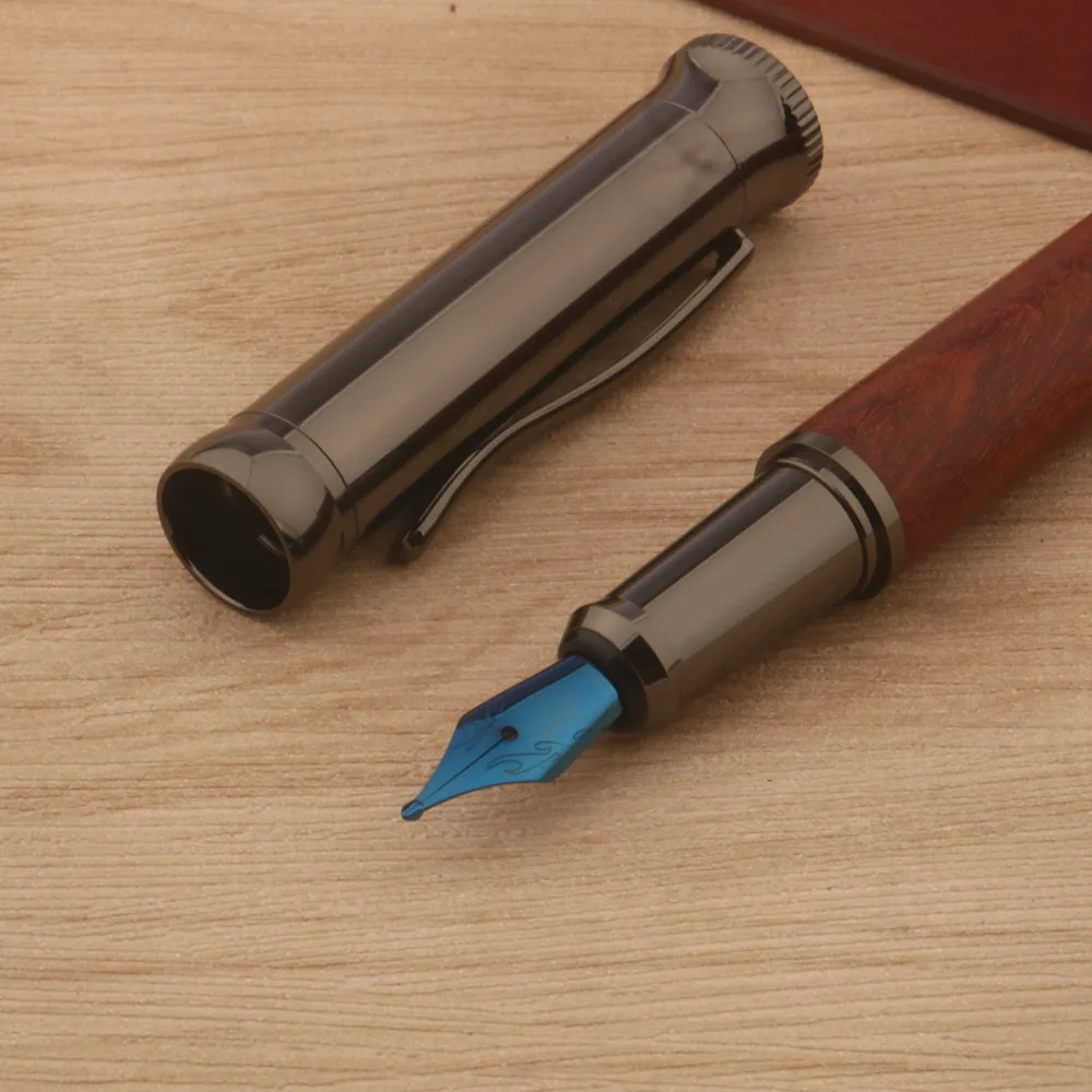 1pc Naginata Nib Fountain Pen rosewood Gun grey Handmade Grinding 26 Pen Royal Blue Office School Supplies Writing Ink Pens