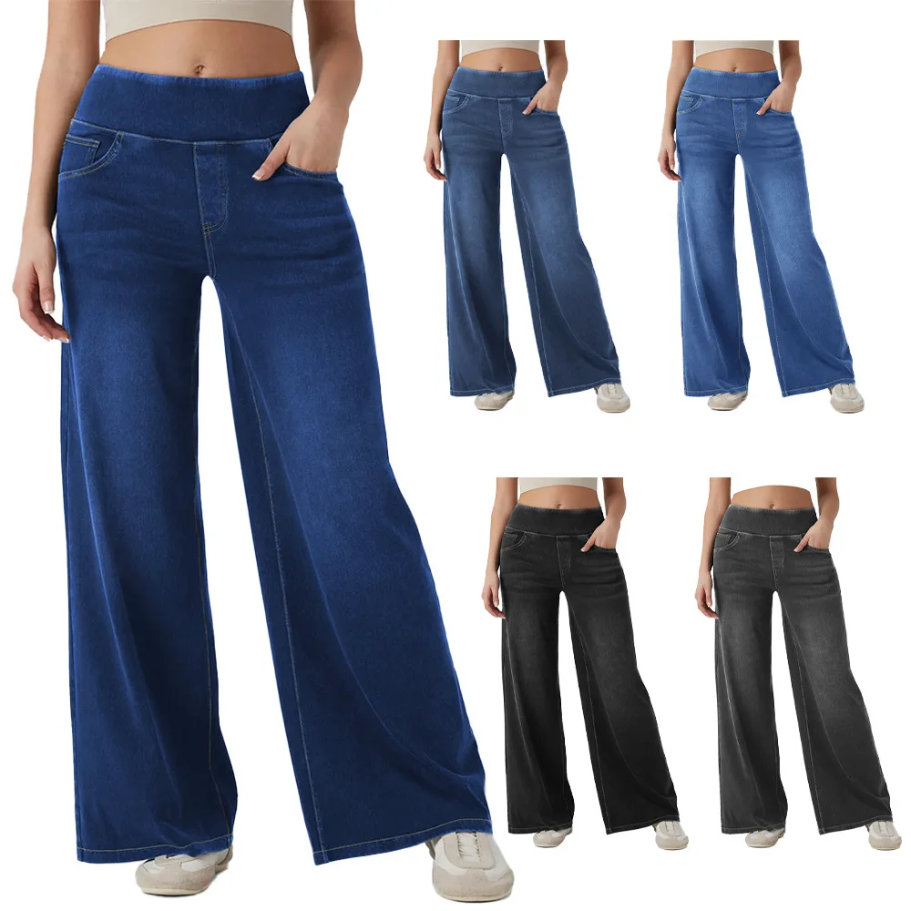 

Denim Pant Women Jeans Wide Leg Long Pants Y2k Streetwear High Waist Straight Trousers Elegant Splice Work Casual Loose Spring