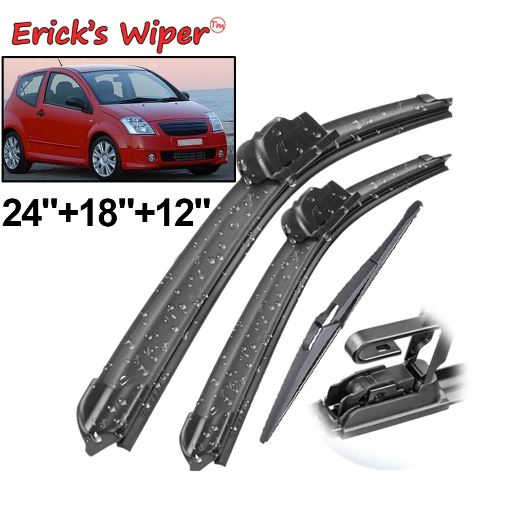 Erick's Wiper-Kit de Limpadores de Pára-brisas Dianteiro e Traseiro para Citroen C2 2003-2009, pára-brisas, escovas de chuva para janela, 24 ", 18", 12"