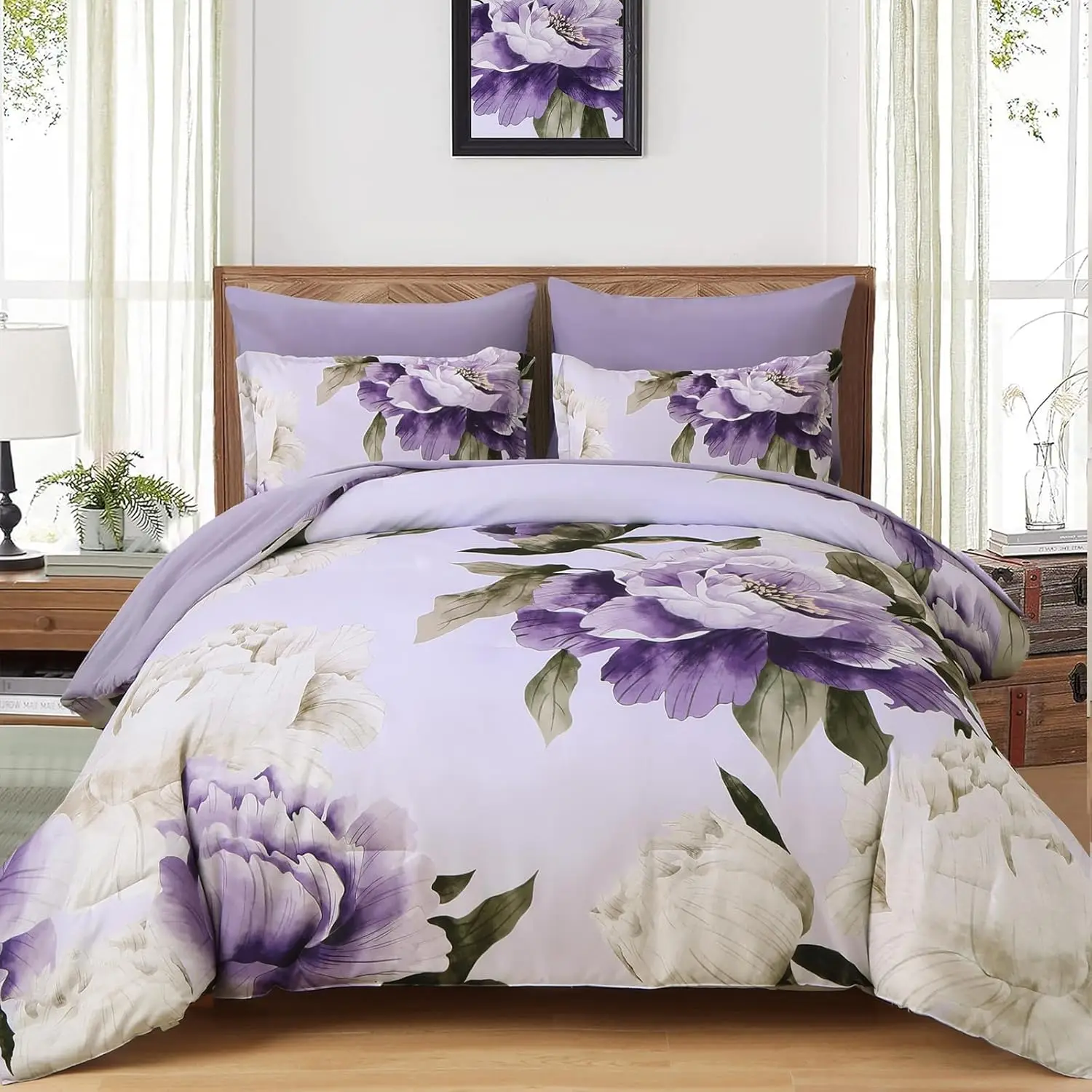 

Комплект постельного белья Purple Floral Queen, 7 предметов, мягкая микрофибра, всесезонное, в комплекте с пододеяльником.