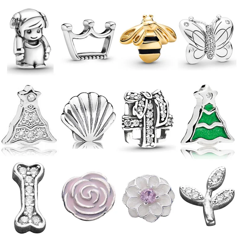 DIY Charms Christmas Tree Bee Butterfly Shell Crown Box Locket Floating 925 Sterling Silver Bead Fit Fashion Bracelet Jewelry