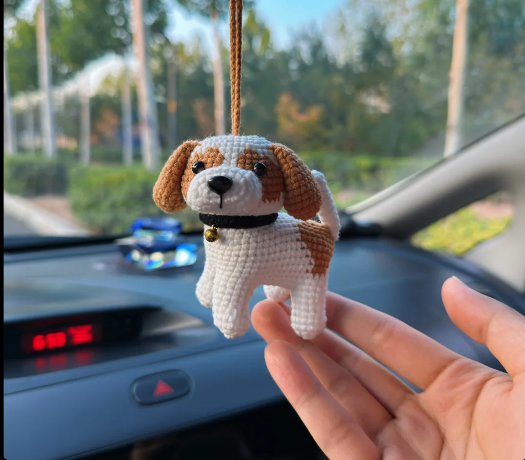 Hand-crocheted Shih Tzu dog pendant car rearview mirror pendant car jewelry bag hanging keychain