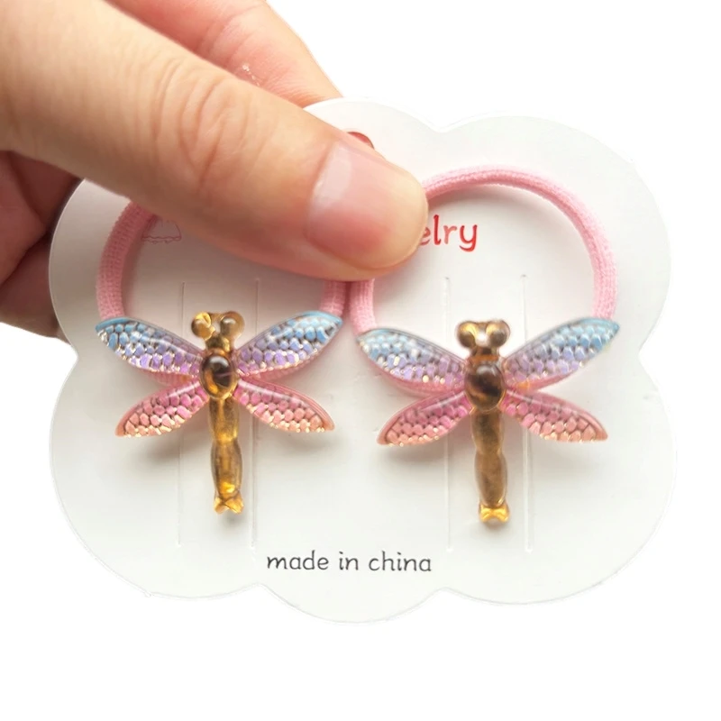 2PCS Lovely Cartoon Acrylic Dragonfly Girls Elastic Hair Bands Princess Hair Accessories Children Hair Ties Baby Headwear