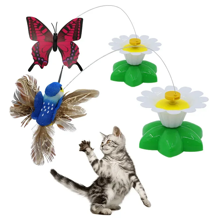 Rotating Electric Butterfly, Hummingbird And Bee Pet New Product Rotating Around Flowers To Cats And Butterflies Pet Toys 고양이