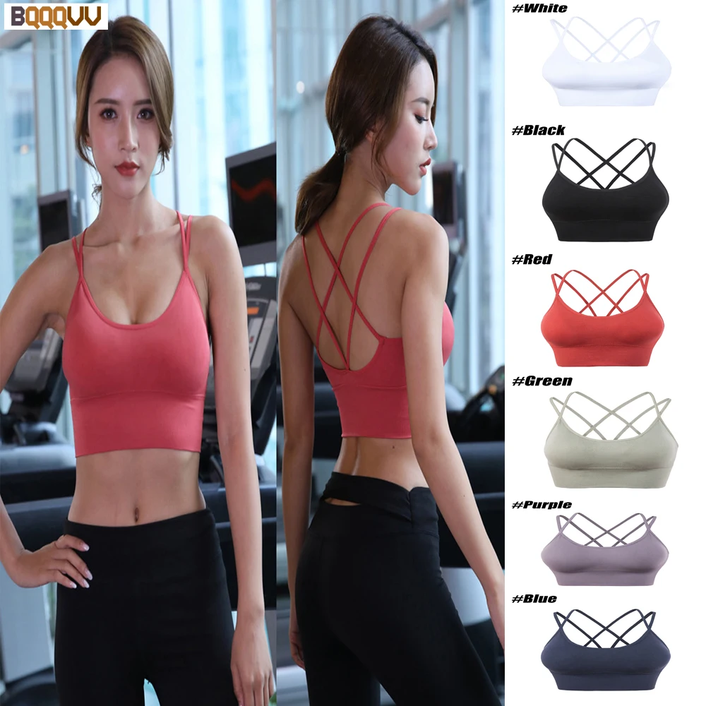 1PC Sports Bra Womens Cross Back Sport Bras Padded Strappy Cross Cropped Bras Yoga Crop Top Workout Fitness Bras Bralette