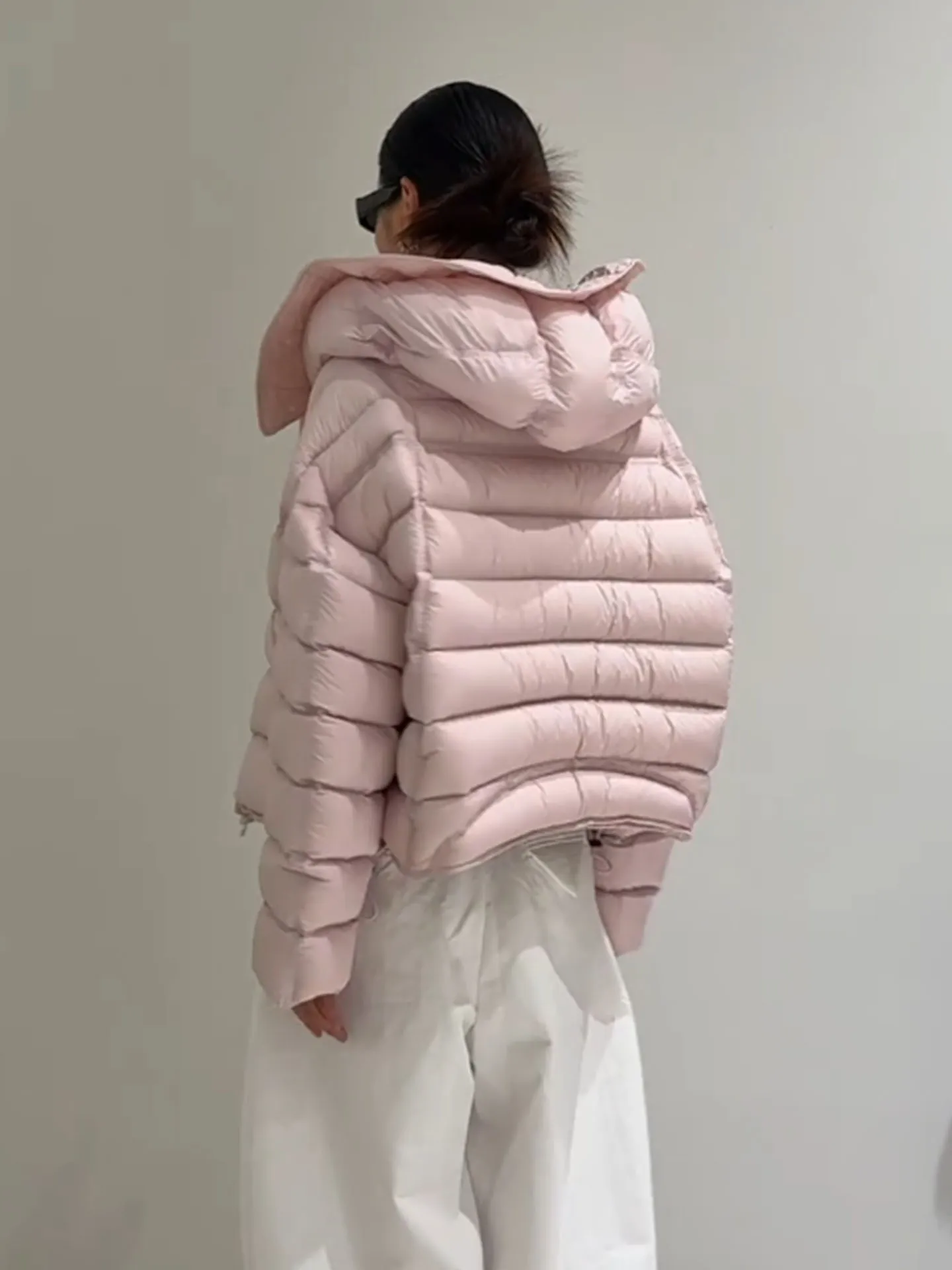 Pink ort Puffer Jaet Damen Brot SLE Casual Faion Warm Polyester Stoff Du Daunenmantel Hohe Taille Lange Sve