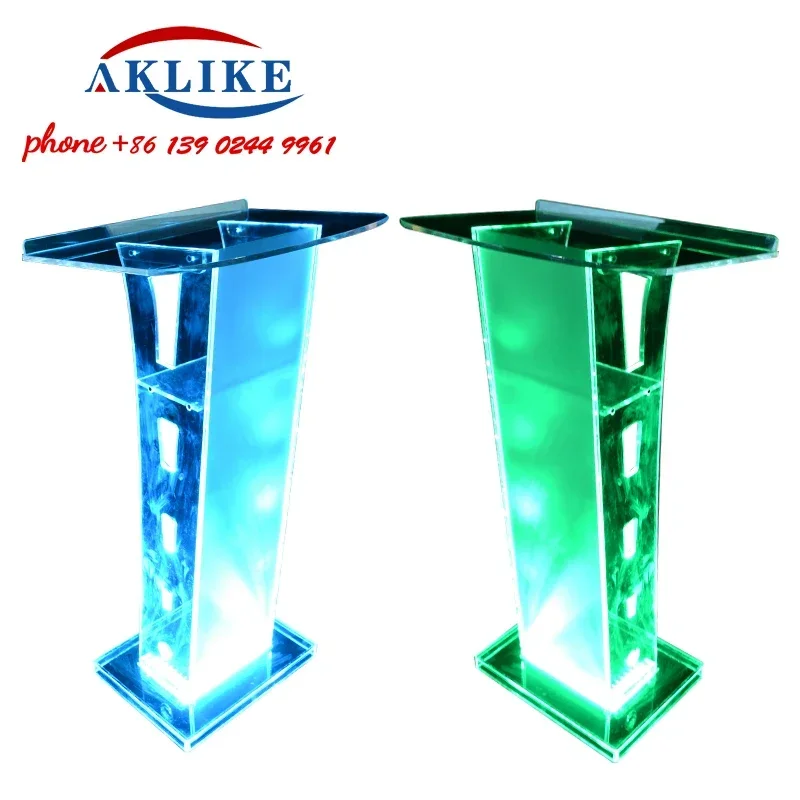 2024 AKLIKE Stand Acrylic Podium Glass Church Pulpit Designs Clear Rostrum Plastic Lectern With Lights Free Shipping Furniture