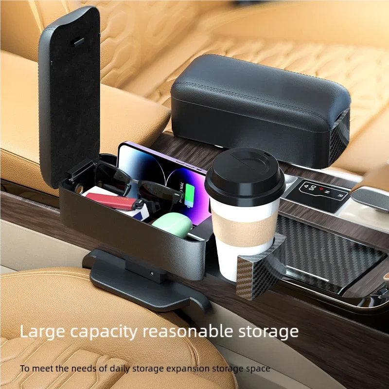 Organizzatore per console centrale per auto a doppia funzione con ricarica rapida Portabicchieri QC 3.0 Vassoio portaoggetti per sedile posteriore Organizzatore per veicoli automatici