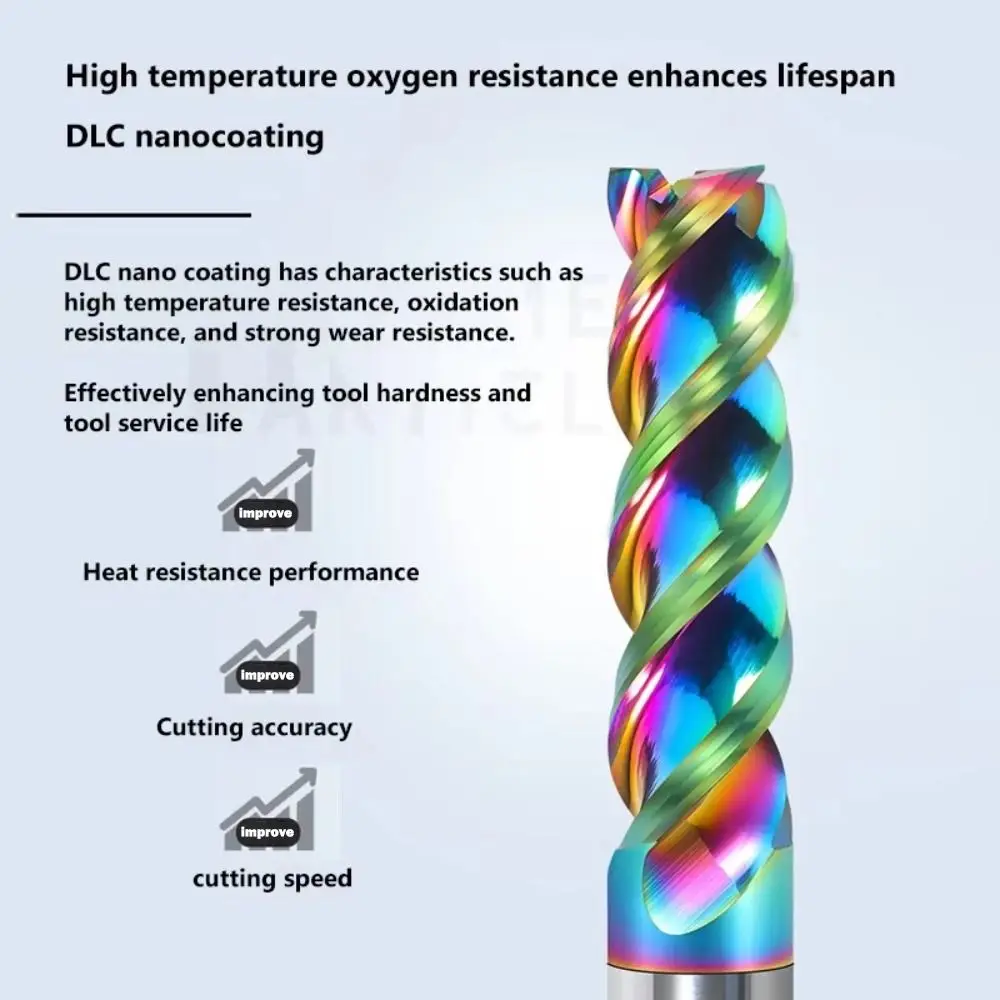 Специальная концевая фреза с ЧПУ HRC65, 3-зубая концевая фреза с U-образным пазом и глянцевым алюминиевым металлом, цветная концевая фреза