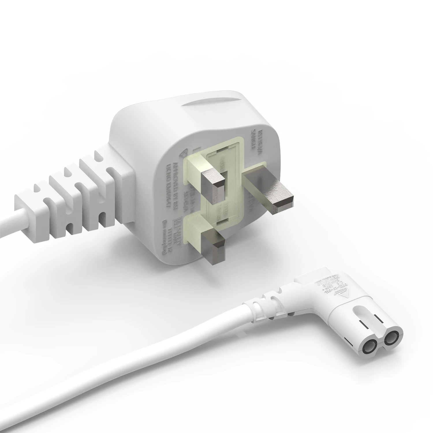 المملكة المتحدة التيار المتناوب سلك الطاقة 3 الشق إلى الزاوية 90 درجة IEC C7 الشكل 8 لسامسونج LG سوني شارب LED التلفزيون ، PS4 PS3 كابلات الطاقة