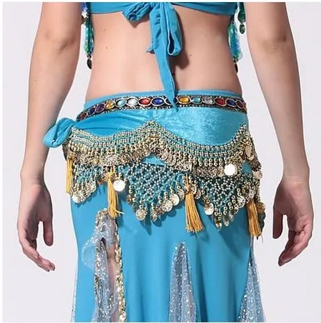 สไตล์ใหม่ Belly Dance เครื่องแต่งกายกำมะหยี่โคมไฟทองเหรียญ Belly เต้นรำสะโพกผ้าพันคอสำหรับสุภาพสตรี Belly เต้นรำเข็มขัด