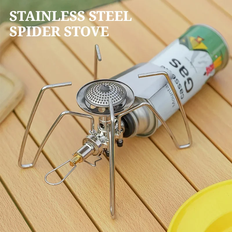 

Stainless Steel Spider Stove Portable Folding Card Stove, Outdoor Camping Windproof Stove Head Integrated Picnic Gas Stove