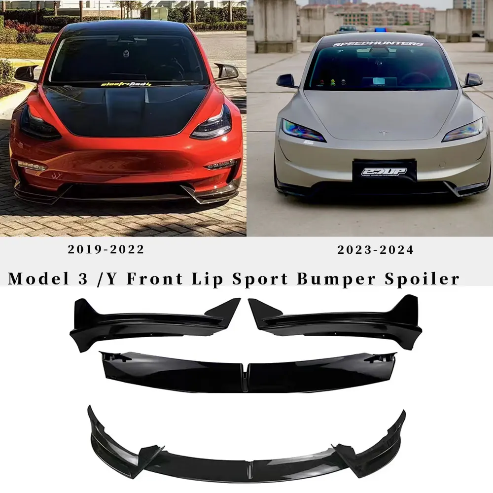 For Tesla Model 3/Y Highland AD Front Lip Model 3+ Front Bumper Lip Glossy Black Carbon Sport Spoiler Auto 2024 2022 Accessories