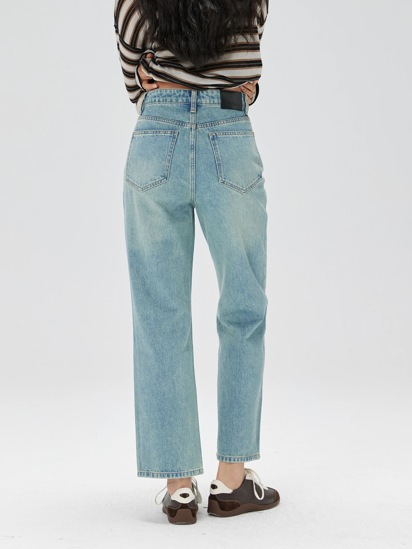 

No 93 винтажные прямые джинсы с высокой талией, женские свободные брюки с девятью точками, осень-зима, новые утягивающие длинные брюки