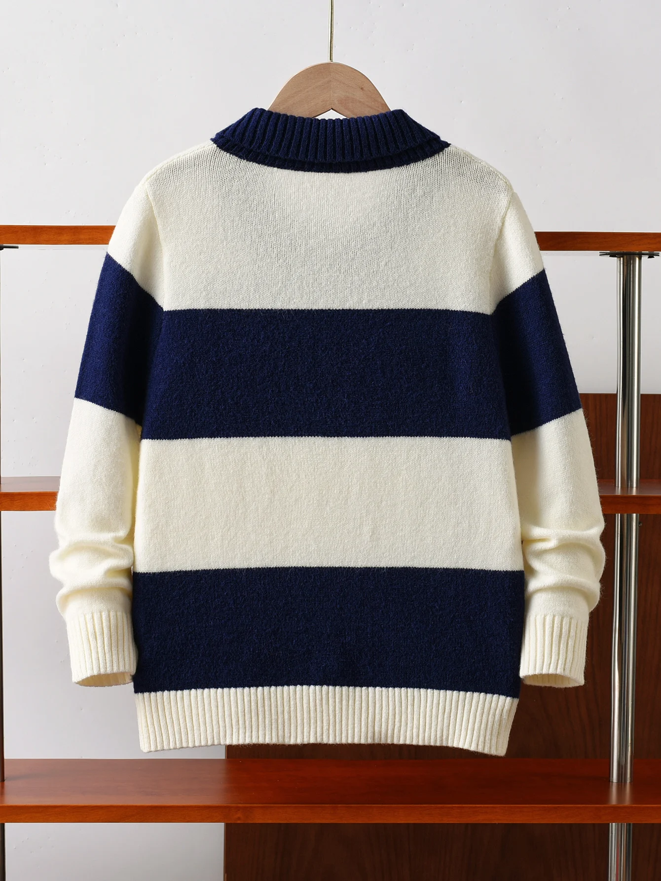 Boys' College Style Fried Dough Twists Intercolor Striped Sweater Knitted Pullover Suitable for School Leisure Spring Autumn Win