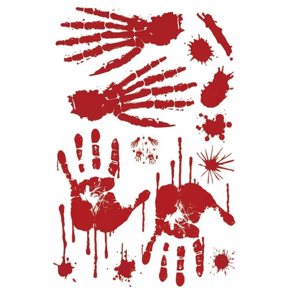 Bloody Handprint Footprint Halloween Decorative Stickers Skull Pattern Waterproof Static Cling Decal Multicolor Scene Ornament view 4