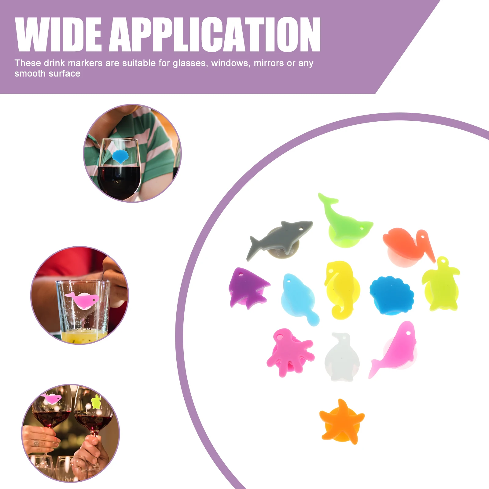 

24Pcs Suction Cup Wine Glass Markers Silicone Drink Identifiers Mixed Colors Reusable Eco Friendly Party Cup Labels