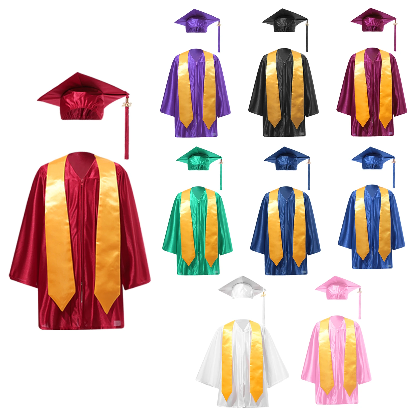 Kids Graduation Gown and Cap with 2023 Badge Tassel Graduation Sash School Uniforms Set Preschool Primary Ceremony Costume