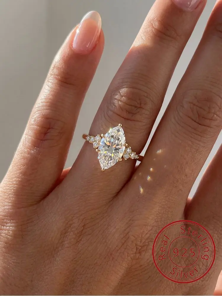 

925 Sterling Silver Elegant Classic Lace Marquise Zircon Ring For Women Engagement Wedding Luxury High Quality Fine Jewelry