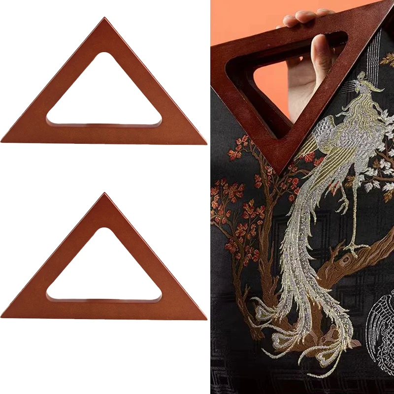 2PCS Triangle Solid Wood Handle Wallet Shoulder Bag Frame Handle Beach Bag Handbag Straw Bag DIY Wooden Handle