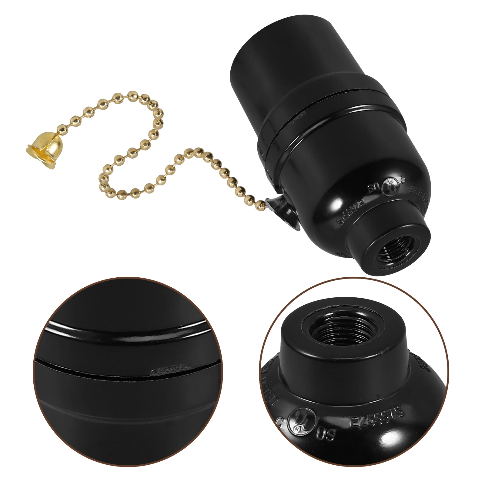 E26 Pull Chain Lamp Holder Socket Threaded Port Light Fixture Base Adapter Lampholder Ceiling Pullswitch