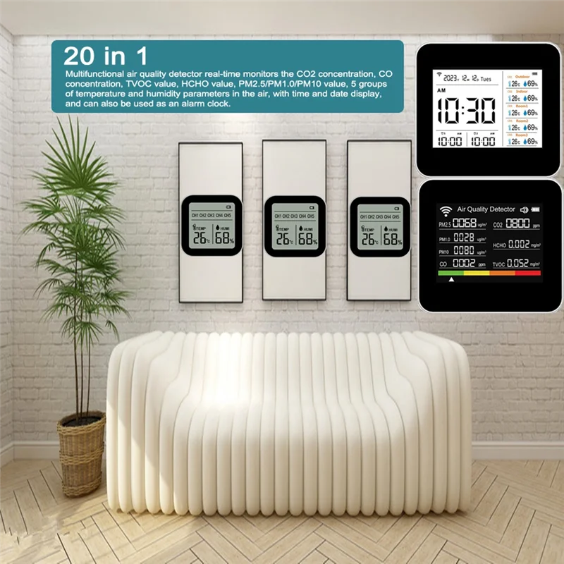

20-In-1 Tuya WIFI Air Quality Detector CO/CO2/TVOC/HCHO/PM2.5/PM1.0/PM10/Temp/Humidity-A25R