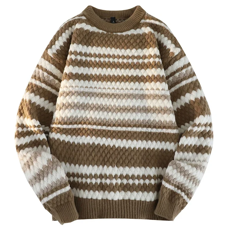 

Men's Striped Windproof and Warm Home Knitted Pullover for Autumn Winter High-quality Casual and Trendy Versatile Home Clothes