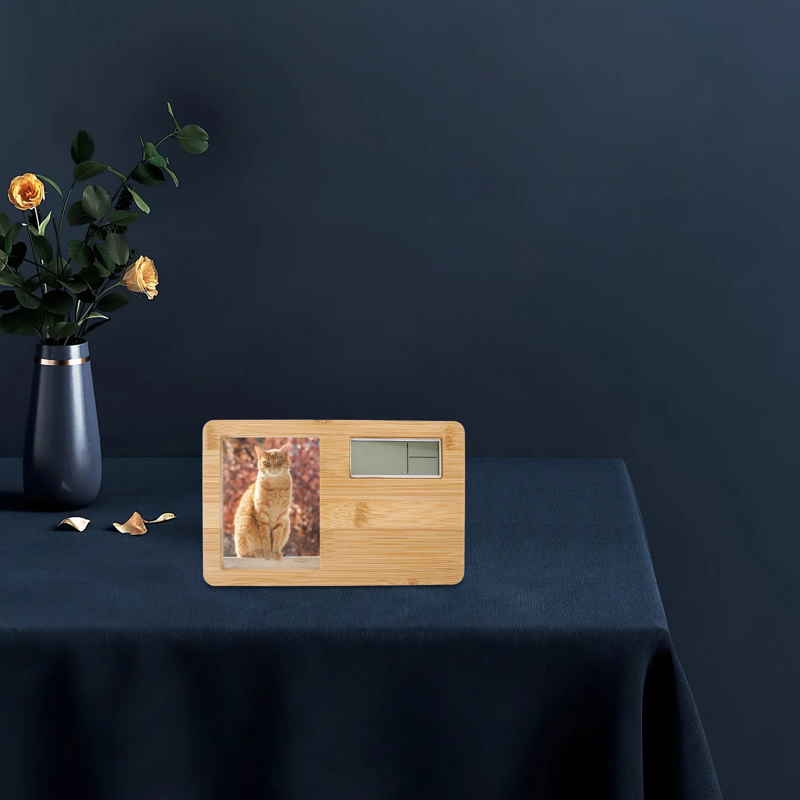 

Electronic Frame With Led Display Compact Digital Alarm For Bedroom Desk Office Wood Plastic Small Clock Multi-Function