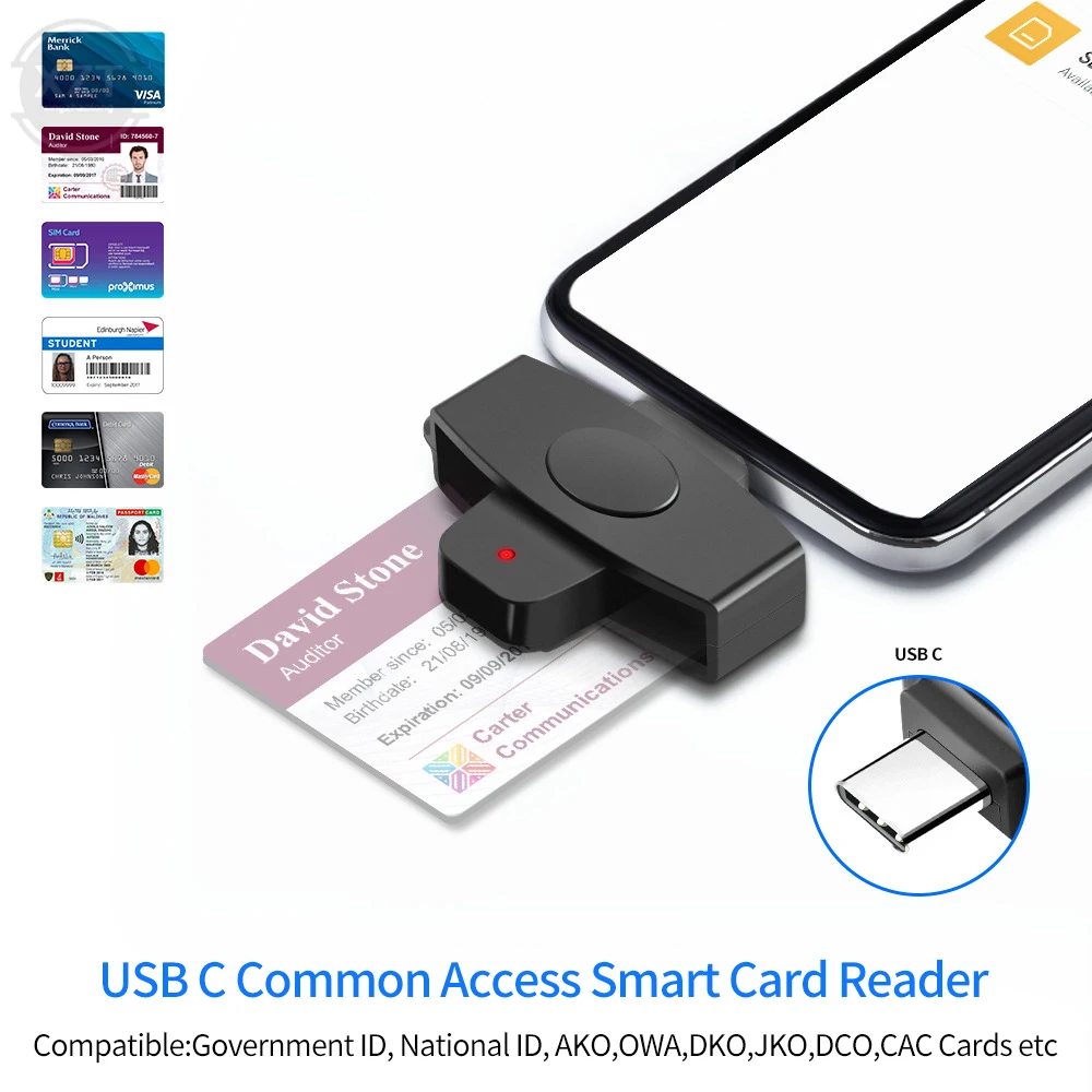 Smart USB Tipo C Card Reader Adapter, Declaração de Imposto Bancário, Cartão SIM, Cartão IC, Leitor de Cartão de Identificação, Windows Mac, OS