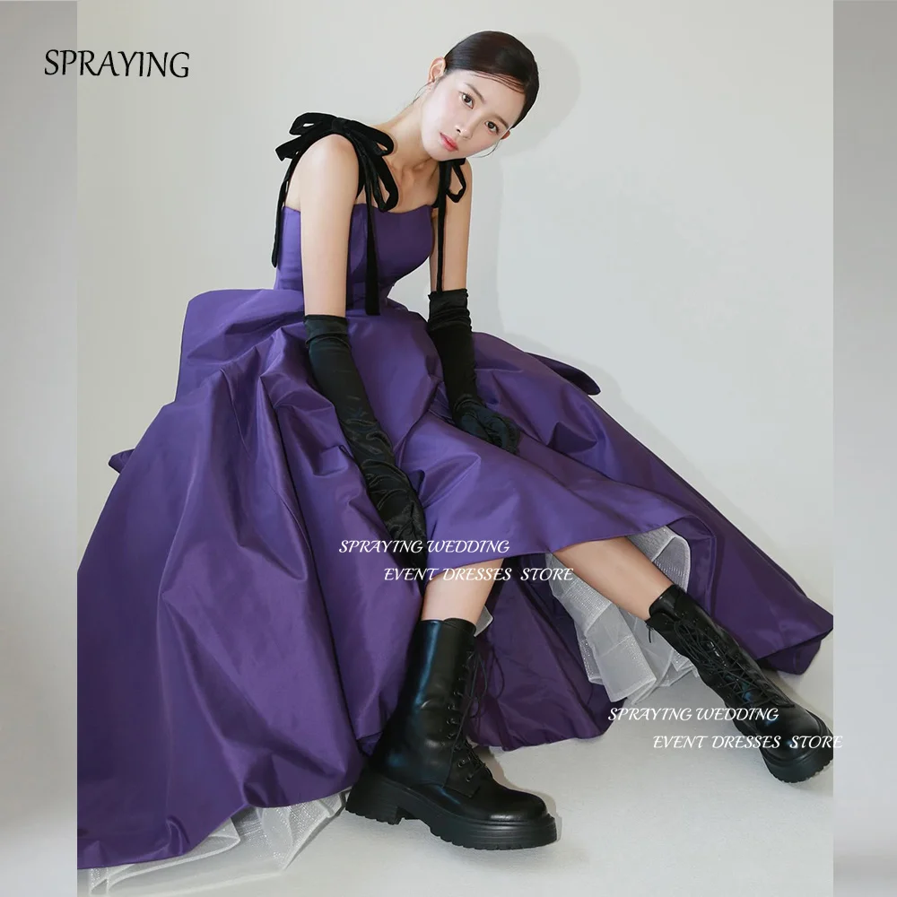 

SPRAYING Korea Photo Shoot Dresses 웨딩드레스 Custom Made Wedding Party Dress Spaghetti Strap A-line Purple Elegant Bridal Gown