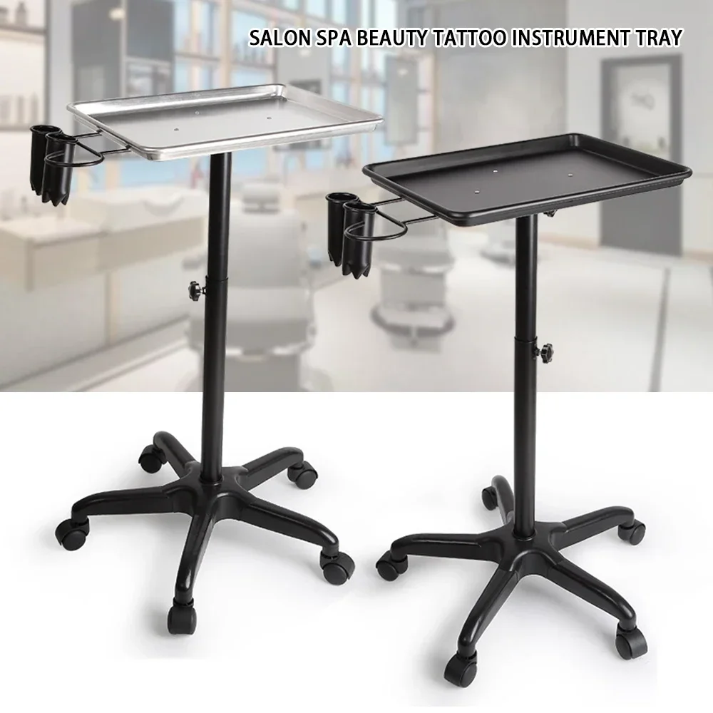 Salon Spa Beauty Tattoo Cart Silver Rolling Service Instrument Tray Black