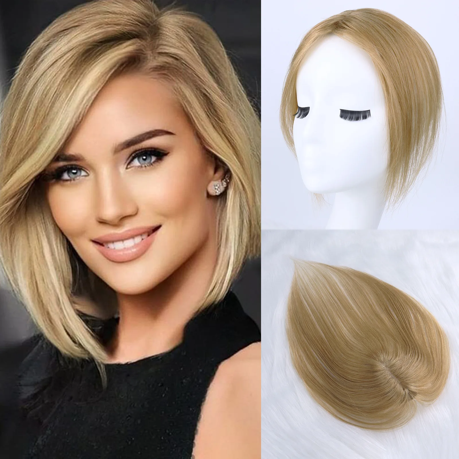 

Human Hair Women Topper Gradual Density Top Piece Jet Black Color Invisible Part for Fine Hair Women Wig