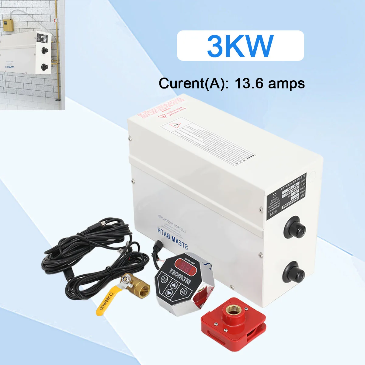Image of 3KW Haushalts- und Gewerbe-Dampfbadmaschine Badezimmer-Sauna-Ausrüstung mit Digitalanzeige und Externer Steuerung