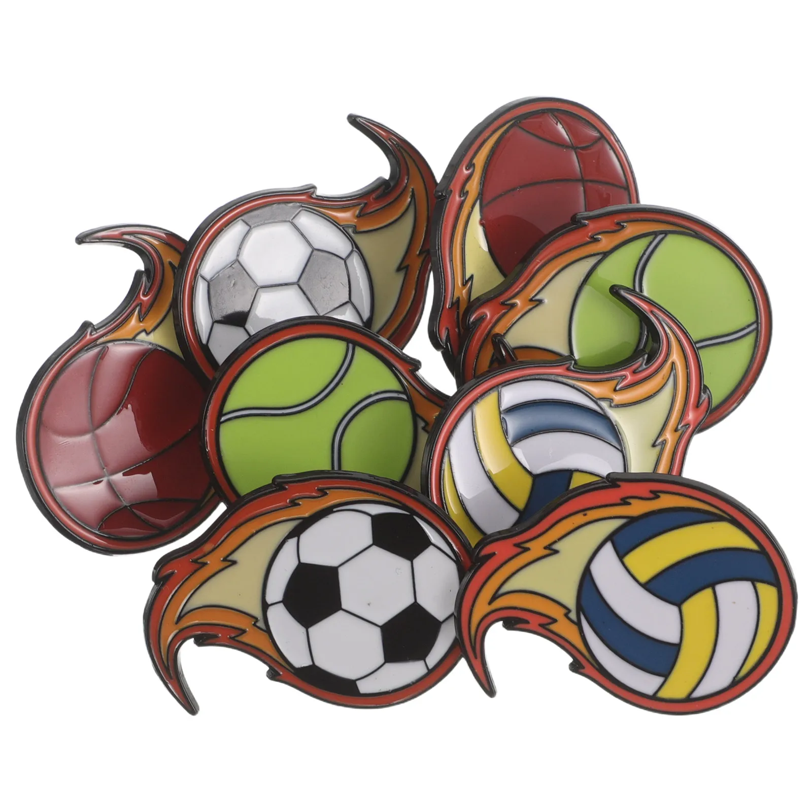 8Pcs Sports Ball Lapel Pins Set Basketball Soccer Volleyball Tennis Flame Design Alloy Badge Button Pin for Backpack Jacket view 2