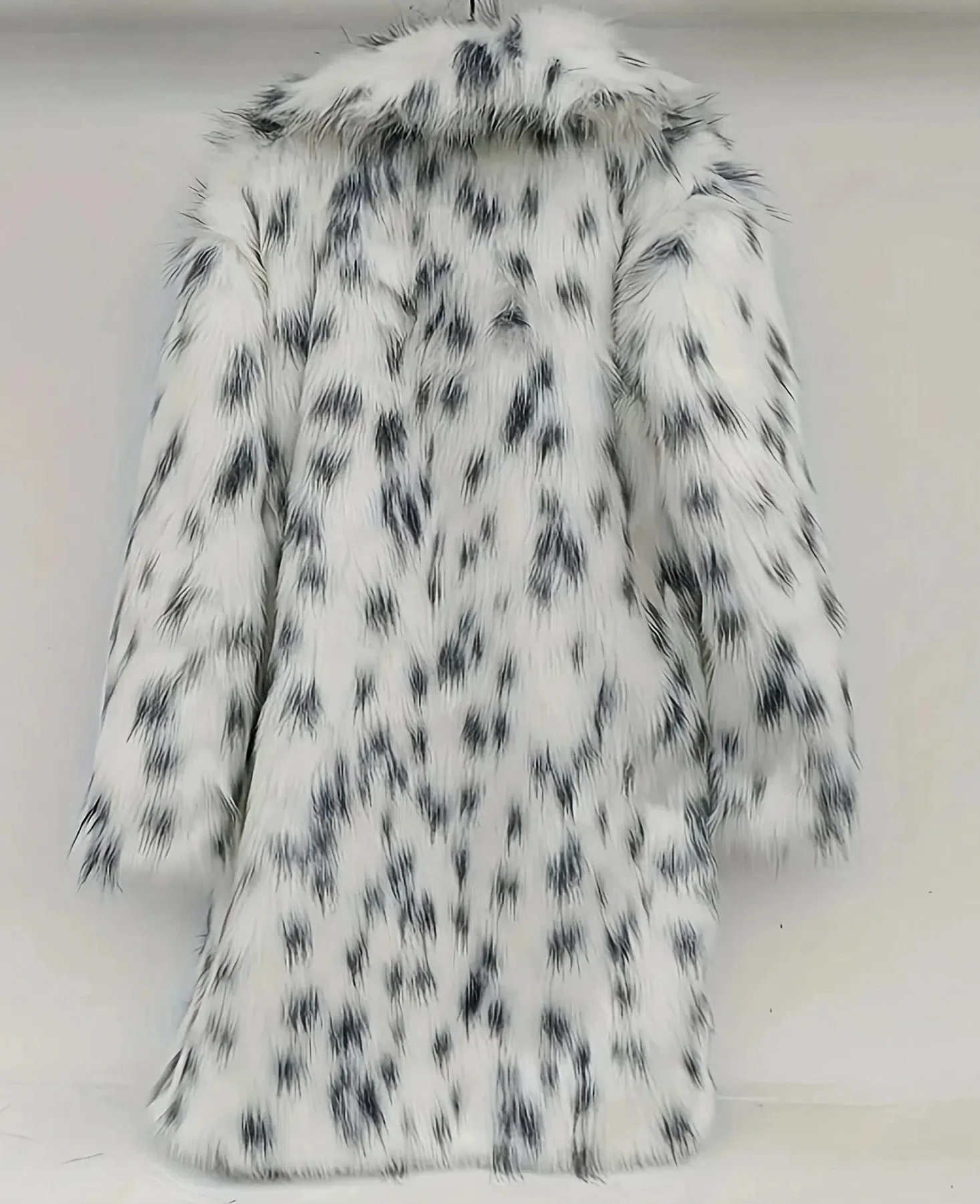 Faux Fur Coat Women's Long Autumn-Winter Fashion Casual Comfort Warm White Leopard Print Long Sleeve Lapel Fox Fur Coat
