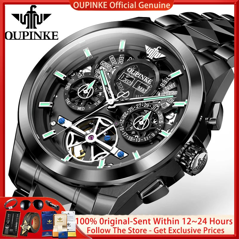OUPINKE 3233 Luxury Men Automatic Mechanical Watch Original Hollow Large Dial Tungsten Steel Brand Sapphire Mirror Men Watch