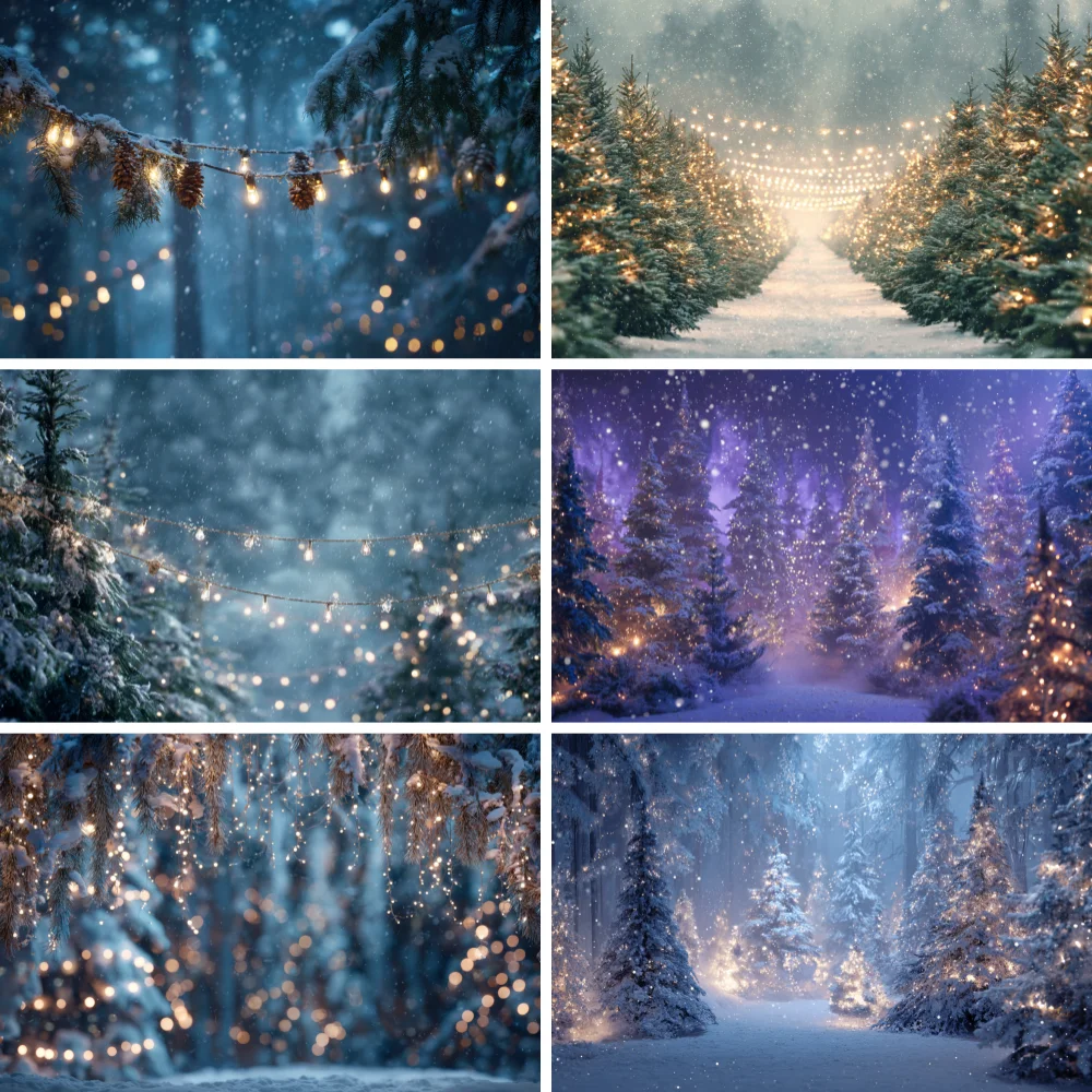 

Winter Christmas Backgrounds Kids Adult Photography Props Child Baby Snowy Xmas Pine Trees Lighting Decors Photo Studio Backdrop