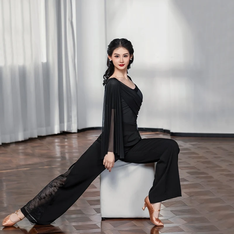 Women'S Ballroom Dance Costume For Adults Samba Latin Dance Clothes Irregular Sleeves Top Modern Dancing Pants Stage Wear S20005