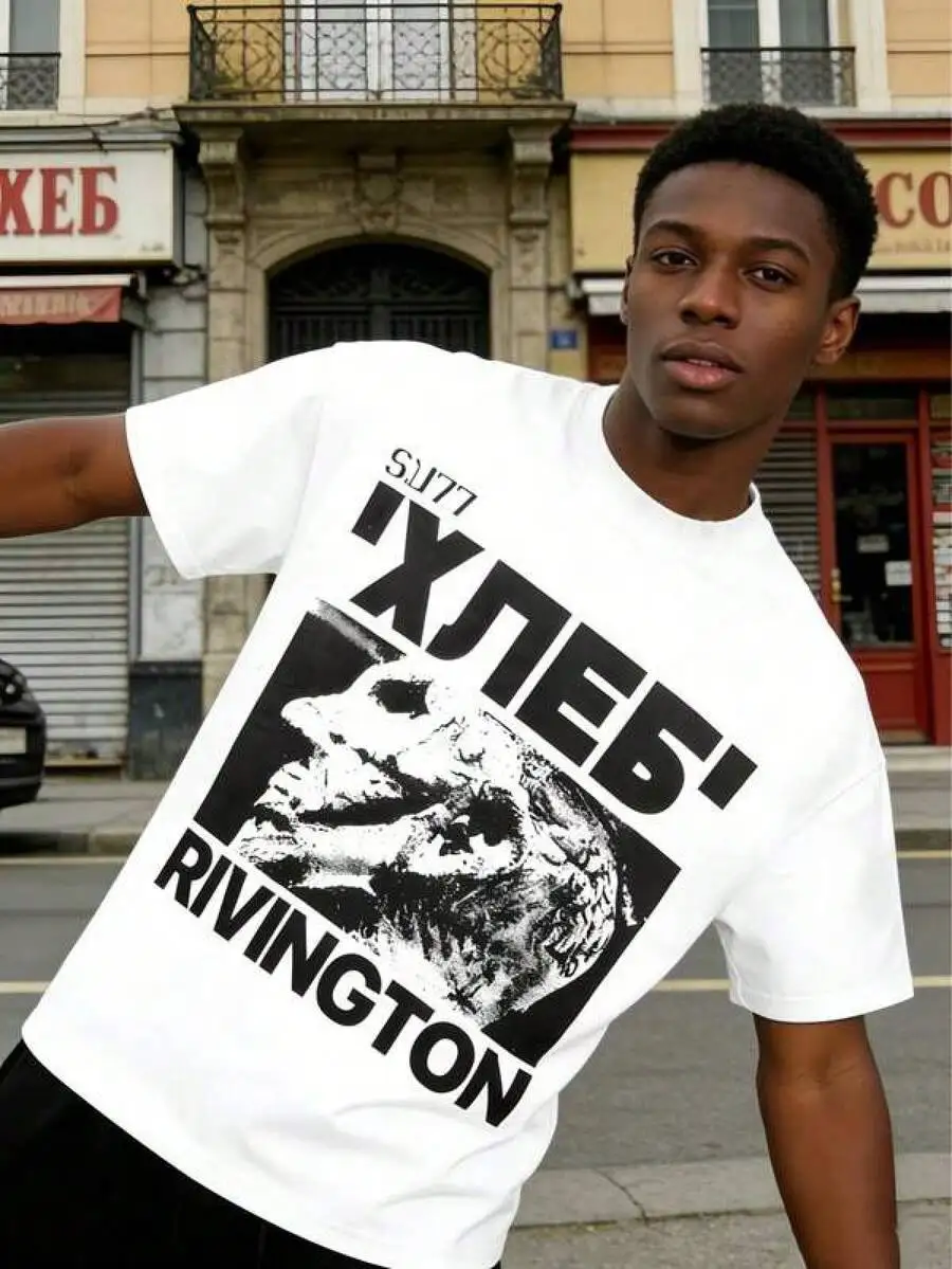 Graphic-Shirt Cotton Tees Size PlusThis Y2K Men's White Hip-Hop Streetwear T-Shirt, Printed With