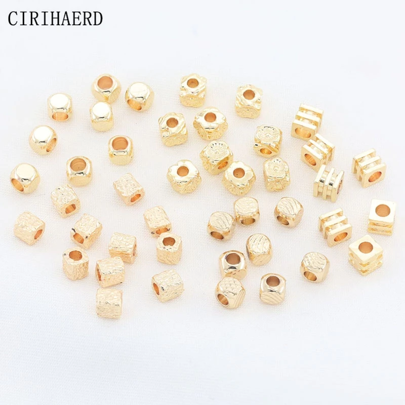 

4mm Jewelry Bracelet Square Bead 14K Gold Plated Spacer Separation Beads For Needlework DIY Accessories Jewelry Making Supplies