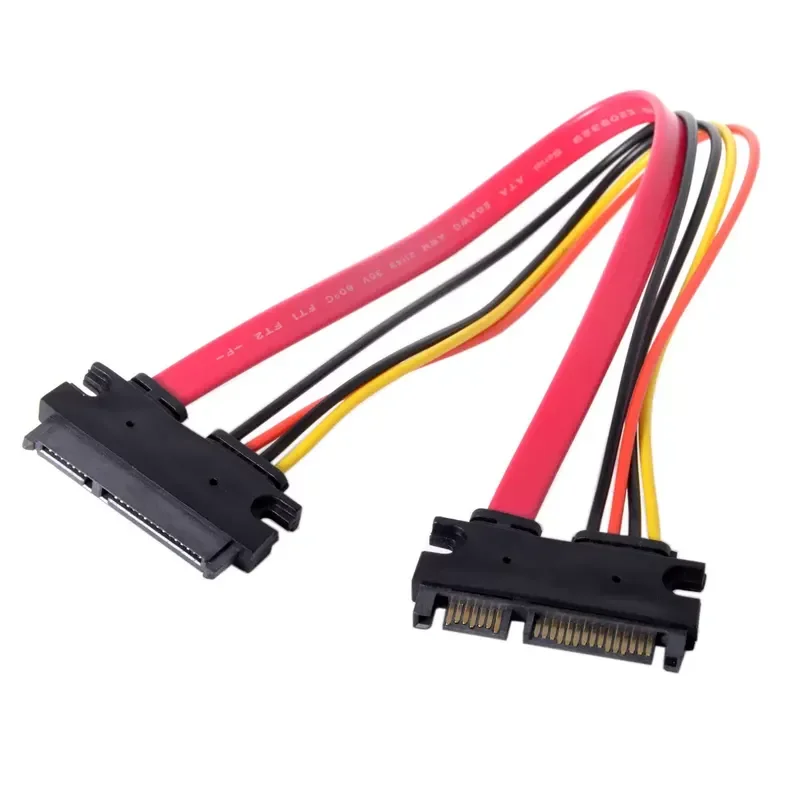 for Red Serial Hard Disk SATA 7+15 22Pin Male to Female Data Power Supply Integrated Extension Cable 30cm