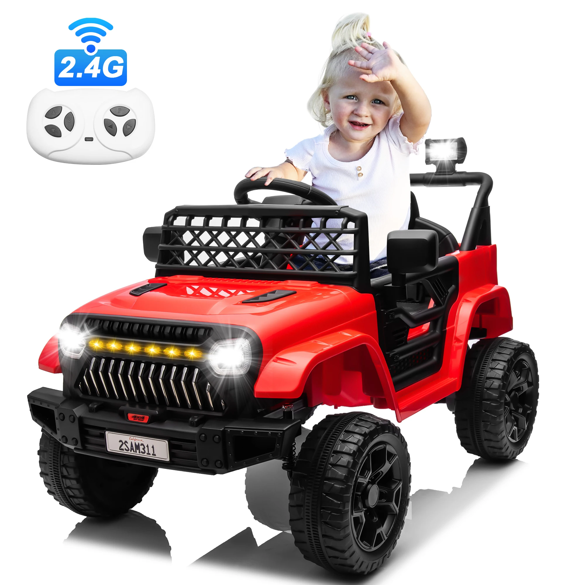 

Ride on Jeeps Car, JOYRACER 12V Power 4 Wheels w/Remote Control, 3 Speeds, Bluetooth Music, Led Lights, Spring Suspension, Elect