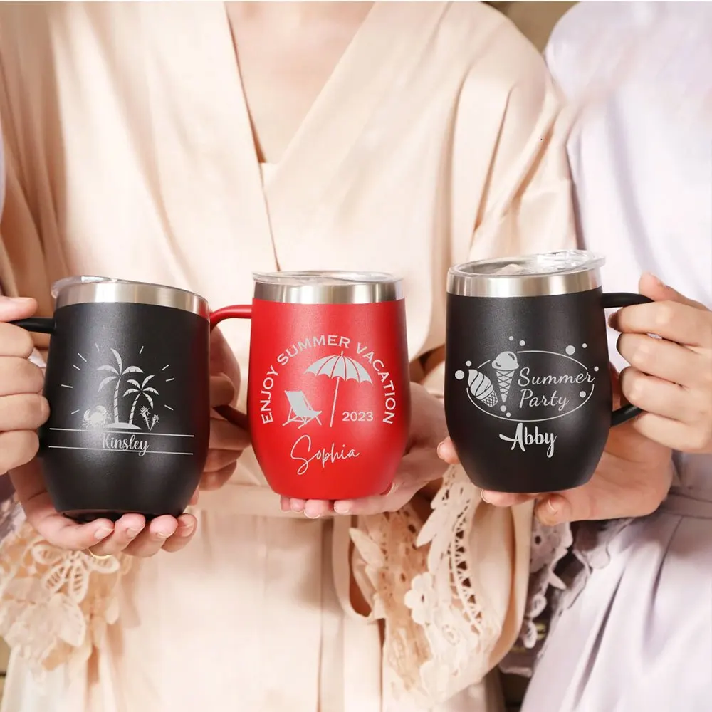 Personalized Egg Shape Stainless Steel Coffee Mug 12oz Double Wall Insulated Tumbler With Handle Lid Custom Engraved Gift Cup.