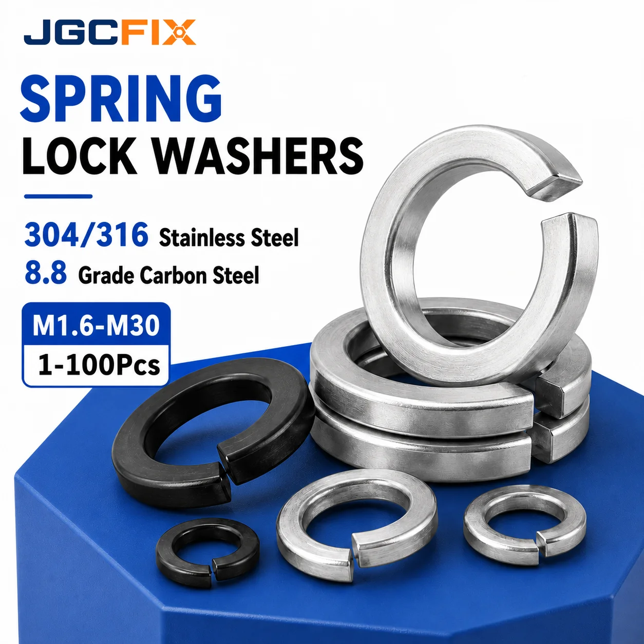 Spring Split Lock Washers 304 316 Stainless Steel Black Grade 8.8 Steel M1.6-M30 Elastic Gasket Fastener Hardware Assortment Kit