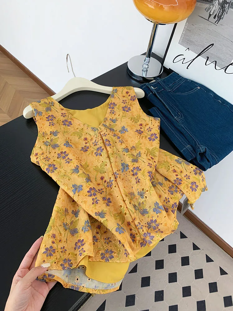 

Ele Floral Embroidery Hollow out Svel irt Women's Summer Outerwear Guangzhou Thirteenth Fac High Quali Goods