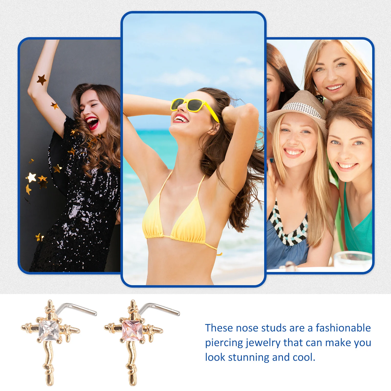 

5Pcs Cross Nose Studs Classic Color Simple Design Comfortable Small Nose Rings for Women Piercing Jewelry